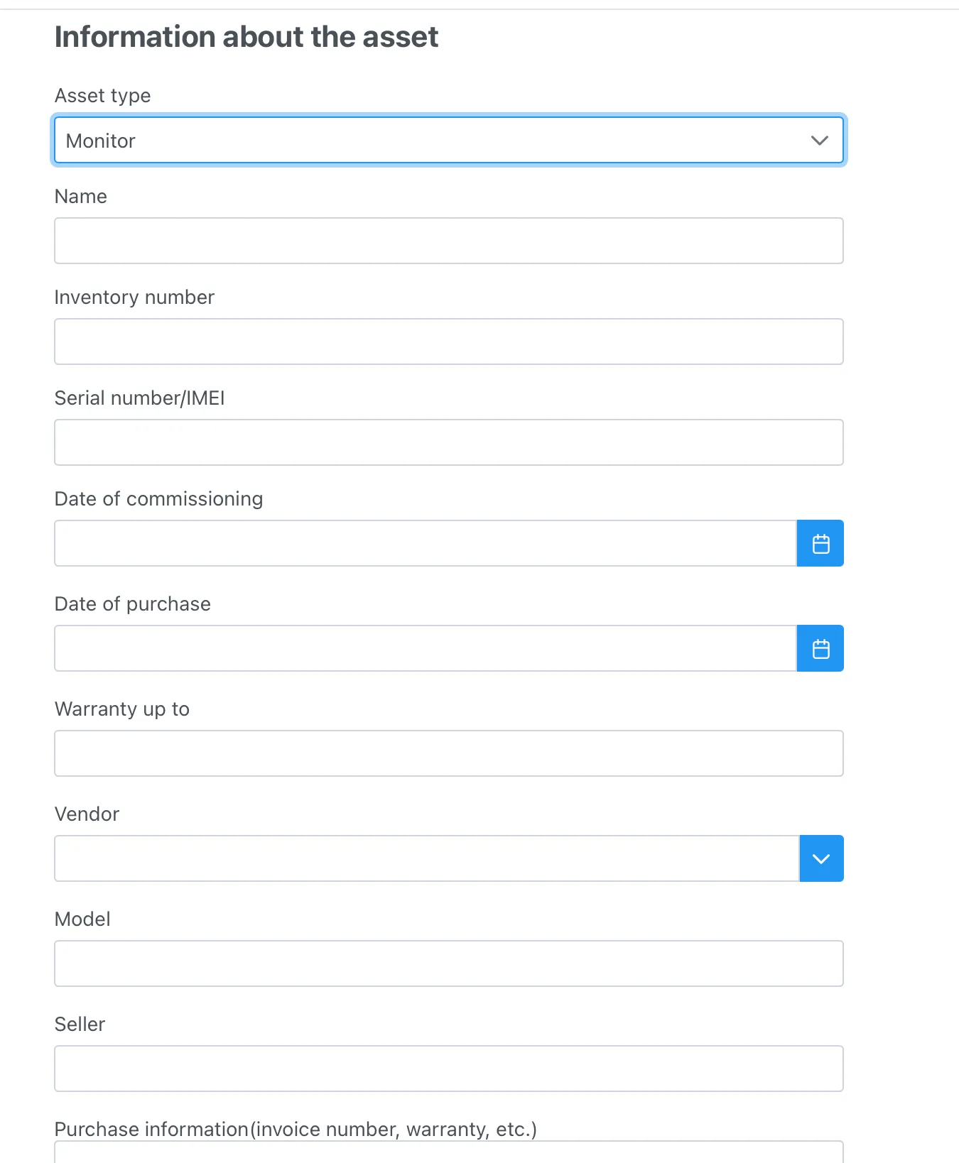 Form with asset type